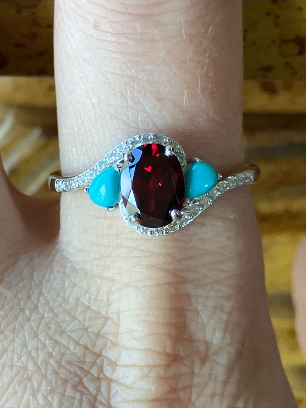 Rhodolite Garnet Sleeping Beauty Turquoise Sterling Silver Ring Size 10